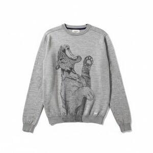 Supremebeing Grey Knit Sweater Lion  panther Graphic Crew Neck Womens L